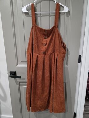 Shein Womans 2xl Burnt Orange Corduroy Overall Dress Pleated Nwot